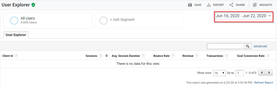 User explorer- date range